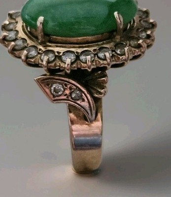 14K Jade ,Diamond Ring Size 8.5