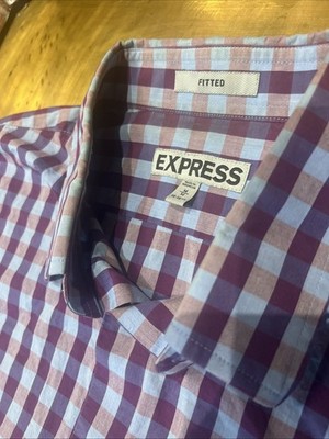 Express Shirt Mens Medium Button Down Plaid Long Sleeve Fitted 15.5 Inches EUC