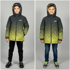 Under Armour Kids Full Zip Hooded Winter Snow Insulated Black Neon Jacket 5