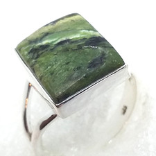 ECHTER NATUR Grüner Opal Katzenauge RING 925 Sterling Silber Gr18