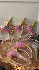 Set of 6 Unicorn Headbands with Gold Horn and Floral Accents