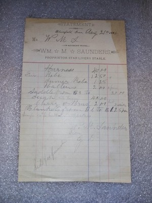 1886 Vintage Star Livery Stable Invoice Bloomfield Iowa Horse Tack Bill