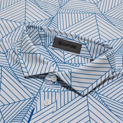 G/Fore NWT Short Sleeve Golf Polo Shirt Size L in White & Blue Polyester Blend