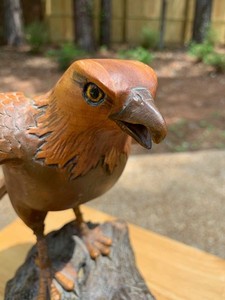 Vintage USA Hand Carved Wooden Eagle Bird Southern Folk Art Sculpture Statue 10"