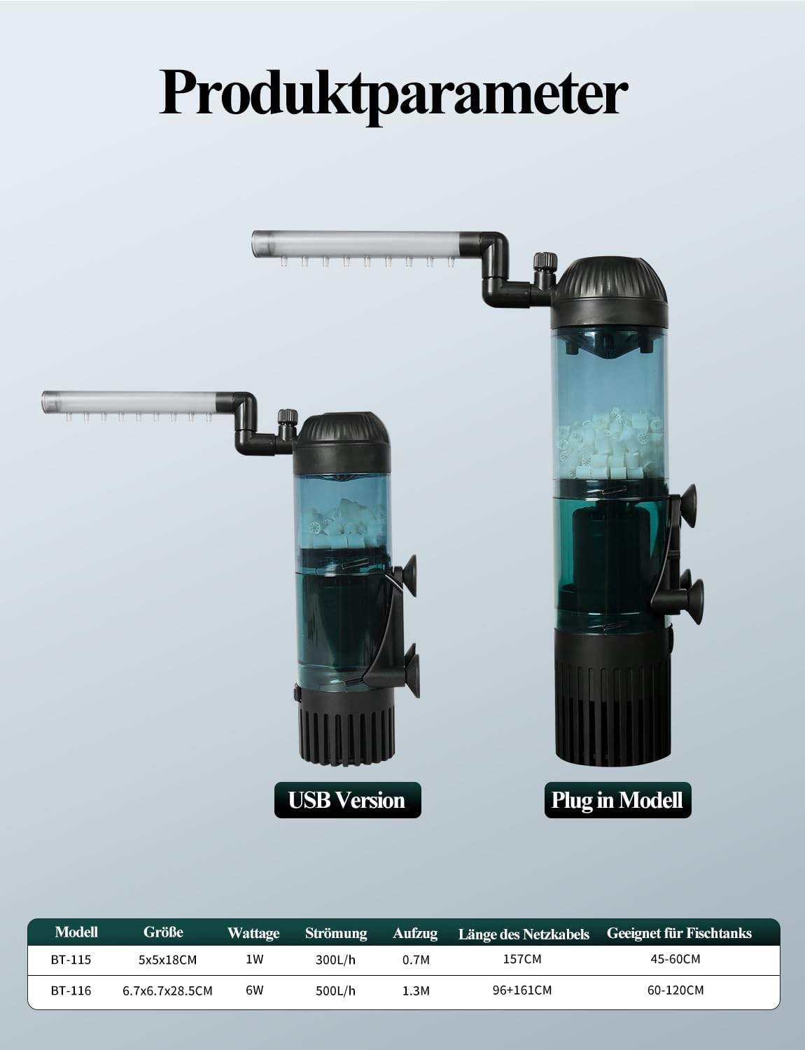Filtro Interno per Acquario, Filtro Sommergibile Regolabile 300 L/H (USB, 1 W) foto 6