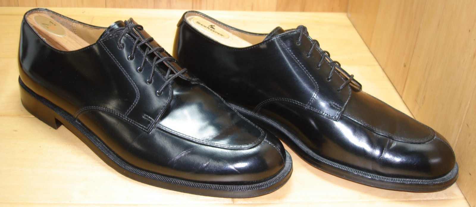 Sz 10 D COLE HAAN Men's Shiny Black Leather Dress Shoes, Split Toe Derby Blucher