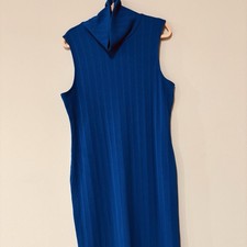 Nine West Blue Sleeveless Knit Sweater Dress Turtleneck Casual Stretchy Comfy 