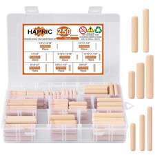 250 Pcs 8 Size Wooden Dowels 1/4'' 5/16'' 3/8'' Wooden Dowel Pins Hardware Pins