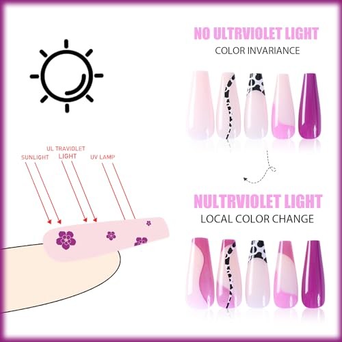 24Pcs Cow Print Long Coffin Press on Nails with French Tips Design, Glossy - Bild 2 von 6