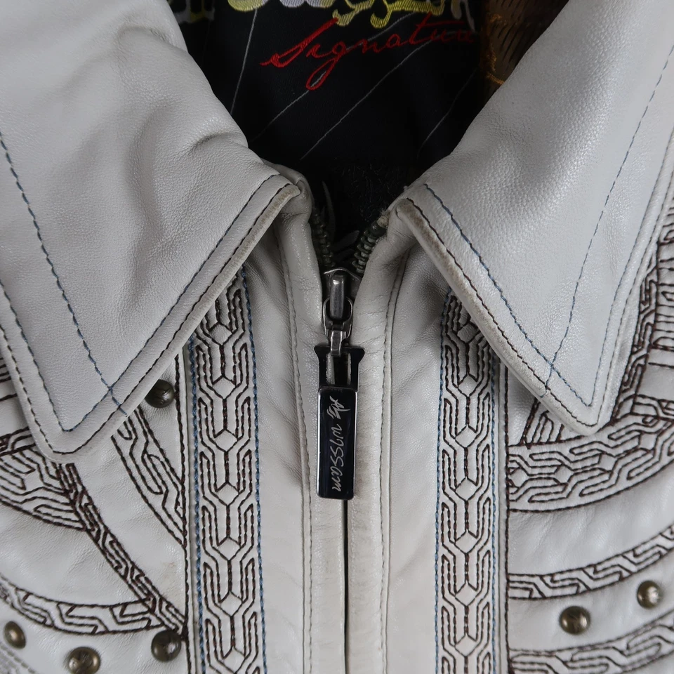 Al Wissam Studded Leather Jacket Mens Size 54 Embroidered AOP Zip Up Y2K Hip Hop - Image 3 of 4