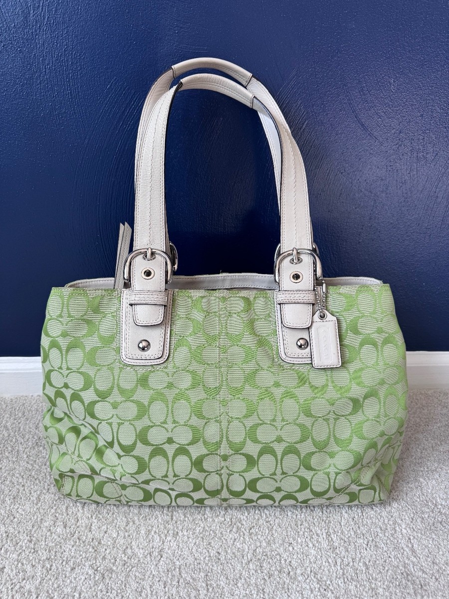 Vintage Coach Y2K Signature Lime Green Tote Bag with Leather