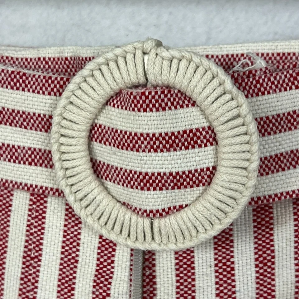 Aqua Shorts Women's XS Belted 100% Cotton Red And White Striped Frayed - Image 3 of 4