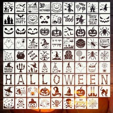 80 Pcs 3 x 3 Inch Halloween Stencils for Painting on Wood, Reusable Happy Pum...