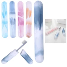 4pc Travel Toothbrush Holder Marble Plastic Cover Case Tube Cap Carry On Camping