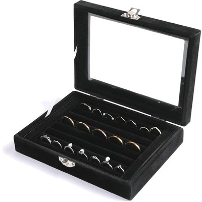 Schmuckbox Organizer Schmuckaufbewahrung Ringe Ohrringe Vitrine Box Schwarz