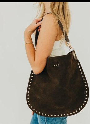 Pretty Simple OG Rosalie Rivet Vegan Suede Hobo Bag Original Strap Black NWT