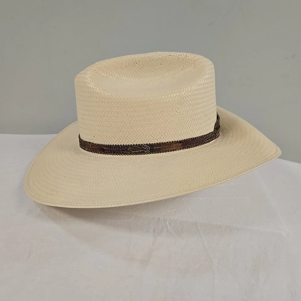 Винтажная ковбойская шляпа ручной работы Stetson Formosan размер 7 1/8 дюйма с ремешком из перьев на заказ - Изображение 4 из 4