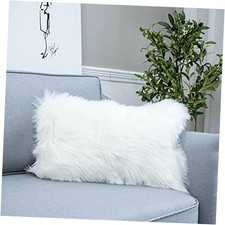Decorative Lumbar Soft Faux Fur Throw Pillow Cover 20" x 12" Pack of 1 White