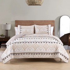 Boho Style Beige King Quilt Set with Tassle, Soft and Lightweight Bedspread f...