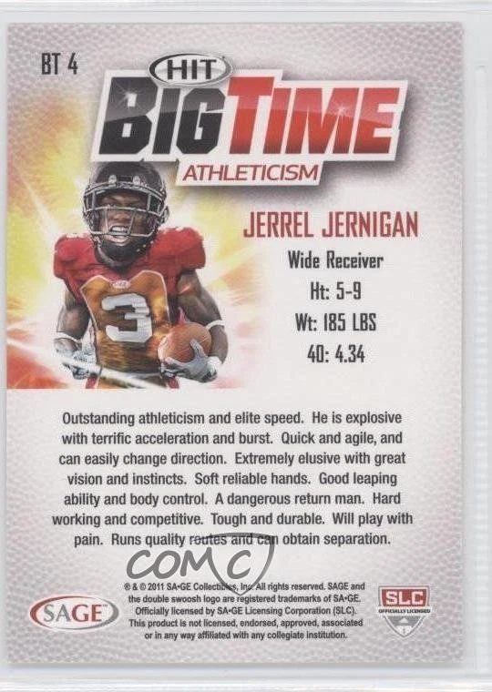 2011 SAGE Hit Big Time Jerrel Jernigan #BT4 Rookie RC - Image 2 of 2