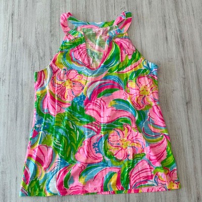 Lilly Pulitzer  So A Peeling''  Floral Elephant Pink Green Arya Tank Top Sz M