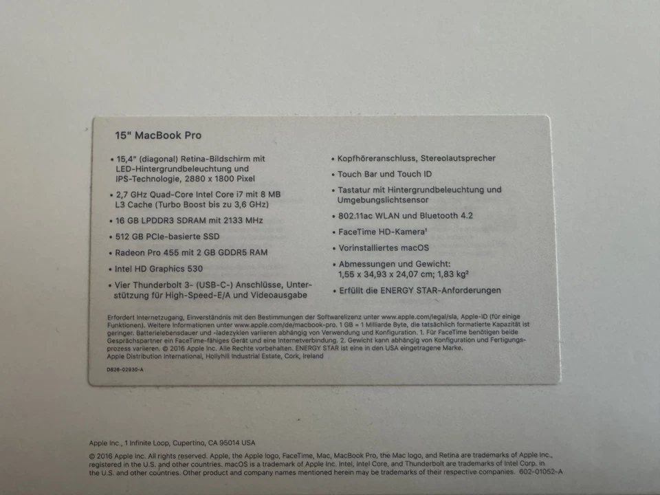 MacBook Pro 15 Zoll (512GB SSD, Intel Core i7, 16GB, Radeon 455) Laptop - Bild 3 von 4