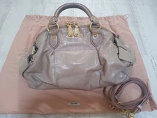 Miu Miu Side Ribbon 2way Shoulder Bag Handbag Dusky Pink Leather Purse w/ Strap