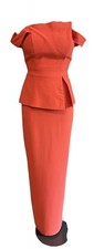black halo eve women 2 orange Crepe peplum long evening gown BB