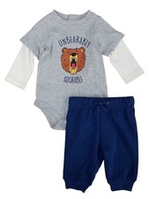 Infant Boys 2pc Baby Bear Outfit Gray Unbearably Cute Bodysuit  Pants Set 0-3m