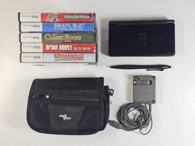 Black Nintendo DS Lite Handheld Bundle, 5 Games, Travel Case & Charger, Tested