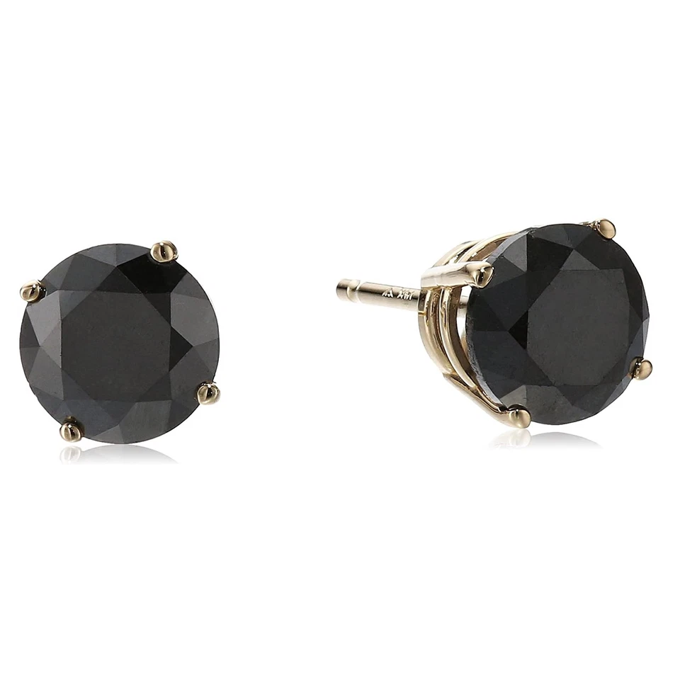 Black Diamond Stud Earrings in 14K White or Yellow Gold Round - Image 2 of 4