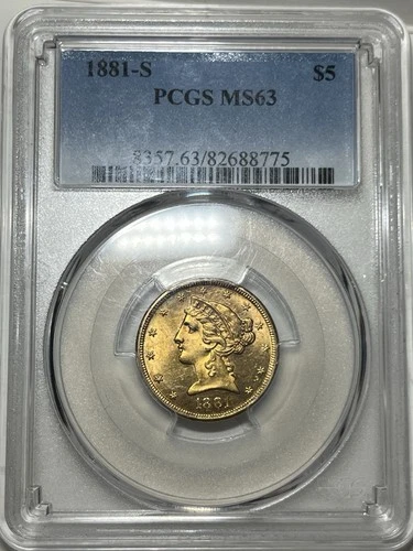 1881-S Liberty Gold Half Eagle $5 Coin - PCGS MS63 (GEM BU UNC)