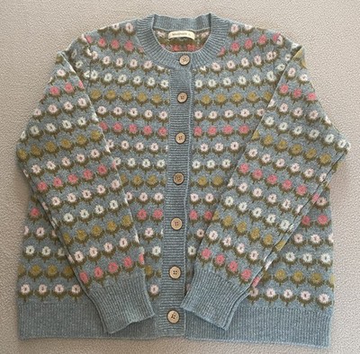 WOLLSTRICKJACKE RUNDHALSAUSSCHNITT DAMEN GR XL 16-18 100 % LAMMWOLLE GEBLÜMT