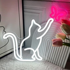 Cat Neon Signs, Cat Butterfly LED Neon Sign for Wall Decor, Cute Cat Neon Lights