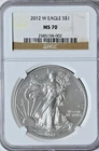 2012 W $1 Silver Eagle NGC Graded MS 70 Coin West Point Mint USM
