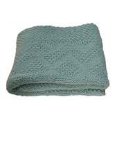 Vintage Hand Knitted Baby Blanket Aqua Chevron Diamond Pattern Soft Cotton/Wool