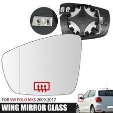 Left Passenger Side Heated Wing Door Mirror Glass N/S For VW Polo Mk5 2009-2017