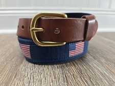 Leather Man Ltd Surcingle Belt American Flag Youth 26" Brown Leather  Fabric
