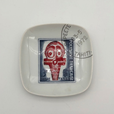 Small Vintage Limoges France Trinket Stamp Postage Plate from Tahiti