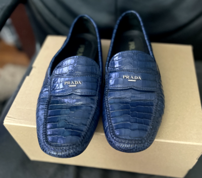 Prada Blue Leather Mens Loafers - Made In Italy Size 9.5 Soft Navy Blue Slip on. $1150 PRADA Saffiano man Leather Driving Loafers baltico  main image 2