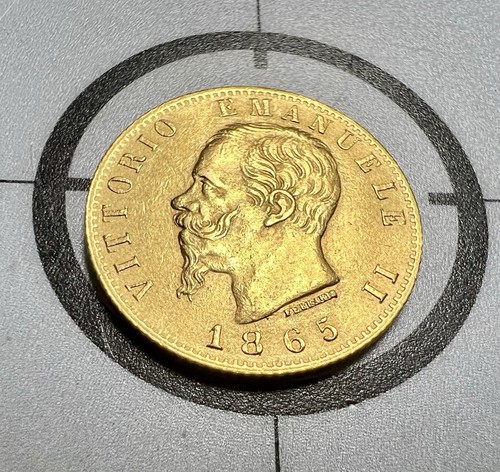 GOLD SIGMA✅Tested ANTIQUE 1865 ITALY COIN 6.4G £ 20 REGNO D’ITALIA 20 LIRE - Picture 4 of 9