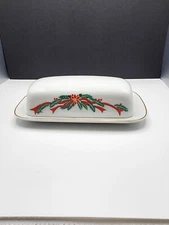 Pointsetta And Ribbons Covered Butter