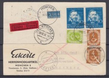BRD 1952 Eilboten Postkarte seltene Portostufe M&uuml;nchen Augsburg mit 123 124 161