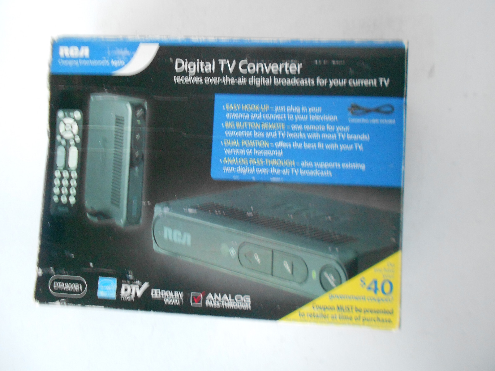 RCA Digital TV Converter Box DTA800B1 With Analog Pass Through & Remote
