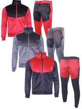 Mens Designer Polyester Brushed Tracksuit Collared Sweat Joggers Contrast Panel