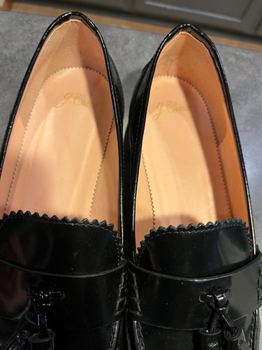 J Crew Shiny Black Leather Almond Toe W Tassel Penny Loafers Women's Sz 10 - Picture 4 of 11
