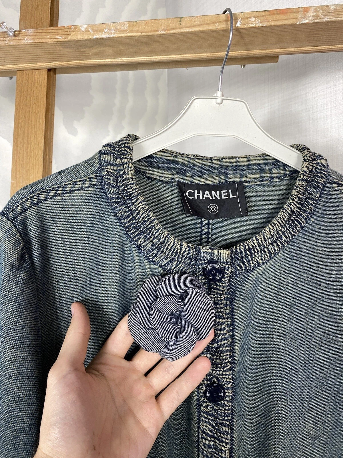 Rara giacca blazer tuta denim vintage Chanel 2001 + minigonna set quattro tasche