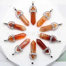 30pcs Natural Red Agate Hexagonal Column Pendants Jewelry Making Wholesales