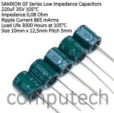 5 Pezzi 220uF 35V 105°C Condensatore Elettrolitico Bassa Impedenza SAMXON GF - Foto 3