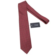 Drake's NWT Neck Tie in Red w/ Light Blue & White Geometric Pattern 100% Silk